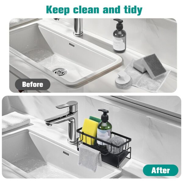 1778122593_Sink-Storage-Rack-Kitchen-Organiser-Stainless-Steel-Storage-Box-with-Drip-Tray-Suitable-for-Storing-Sponges-Towels-and-Tea-Towels-Black.jpg Sink Storage Rack, Kitchen Organiser, Stainless Steel Storage Box with Drip Tray, Suitable for Storing Sponges, Towels and Tea Towels (Black)