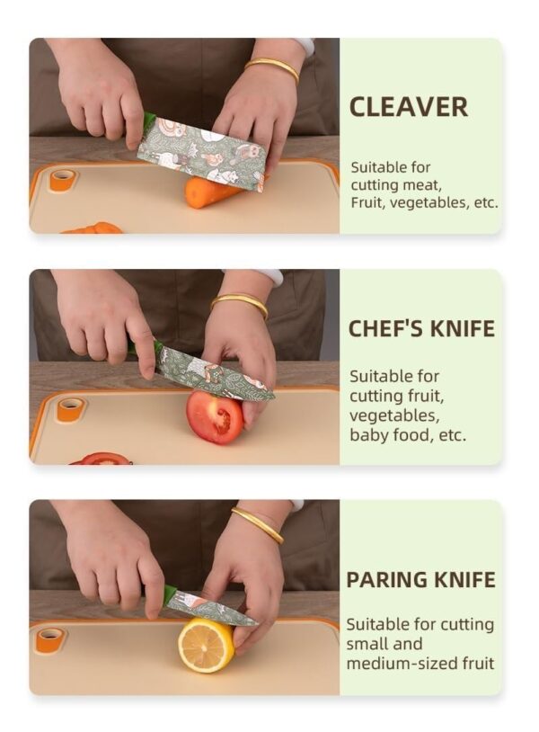 Store Professional 3-Piece Kitchen Knife Set – High Carbon Stainless Steel Chef, Utility & Santoku Knives with Ergonomic Handle, Color Printed Coating Green