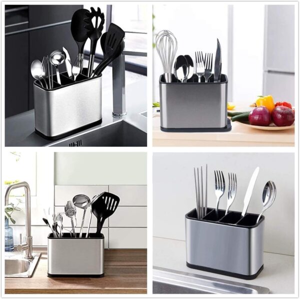 Large Stainless Steel Spoon Stand for Kitchen Steel Cutlery Stand Spoon Organizer for Kitchen Countertop Cutlery Holder for Forks Spatula Knives Spoon Holder Rustproof Durable