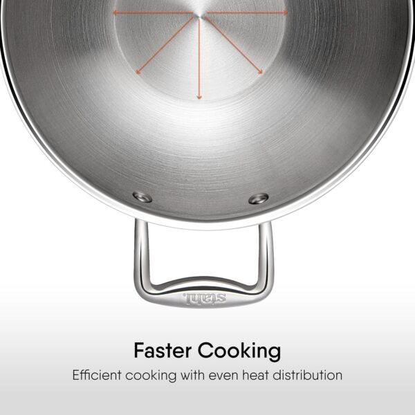 Stahl Artisan Triply 3.3 L, 26 cm Stainless Steel Kadhai with Lid,Kadai for Cooking, Stainless Steel Cookware Triply Kadai, Induction & Gas Stove Compatible