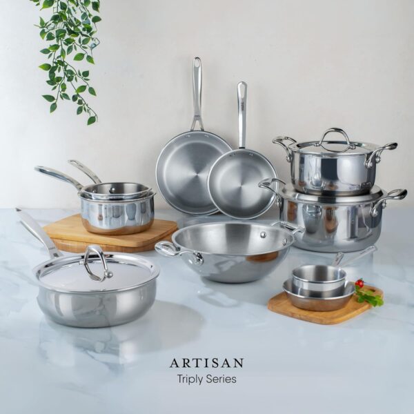 Stahl Artisan Triply 3.3 L, 26 cm Stainless Steel Kadhai with Lid,Kadai for Cooking, Stainless Steel Cookware Triply Kadai, Induction & Gas Stove Compatible