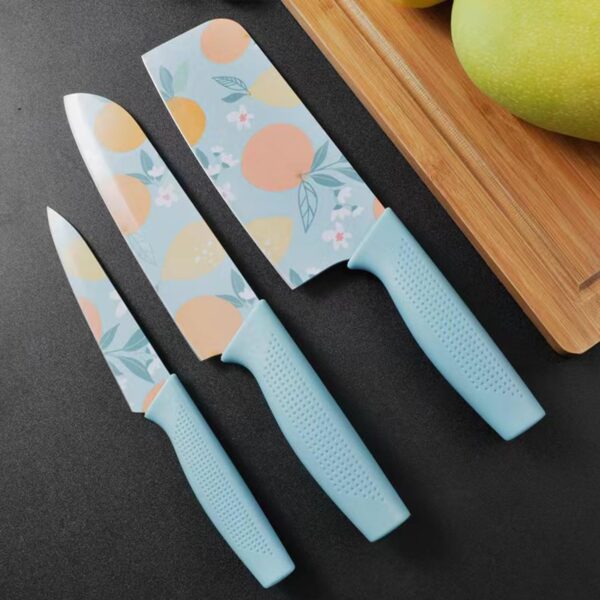 MATSON 3-Piece Professional Kitchen Knife Set, High Carbon Stainless Steel, Blue Colour Printed Coated, Chef and Utility Knives with Ergonomic Handle