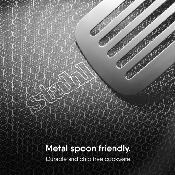 Stahl Artisan Hybrid 2 L, 24 cm Triply Frying Pan with Lid | Induction & Gas Stove Compatible | Honeycomb Non Stick Fry Pan, Metal Spoon Friendly
