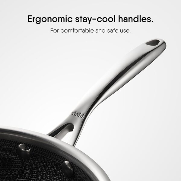 Stahl Artisan Hybrid 2 L, 24 cm Triply Frying Pan with Lid | Induction & Gas Stove Compatible | Honeycomb Non Stick Fry Pan, Metal Spoon Friendly