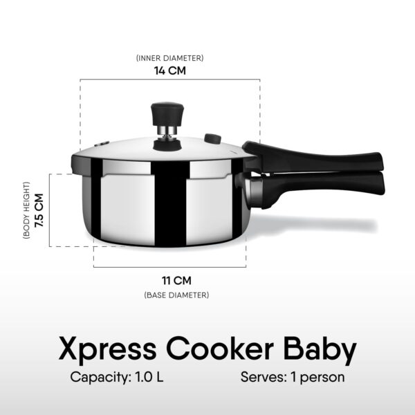Stahl Xpress Triply 1 L Pressure Cooker Baby, Induction Cooker, Outer Lid Pressure Cooker, Induction & Gas Stove Compatible, 5 Years Warranty