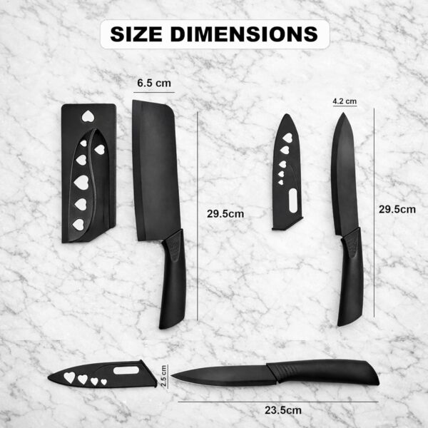 3 Piece Kitchen Knife Set – Chef Knife, Cleaver & Utility Knife with Blade Covers – Non-Stick Black Stainless Steel Knives for Home & Professional Cooking