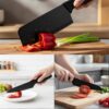3 Piece Kitchen Knife Set – Chef Knife, Cleaver & Utility Knife with Blade Covers – Non-Stick Black Stainless Steel Knives for Home & Professional Cooking