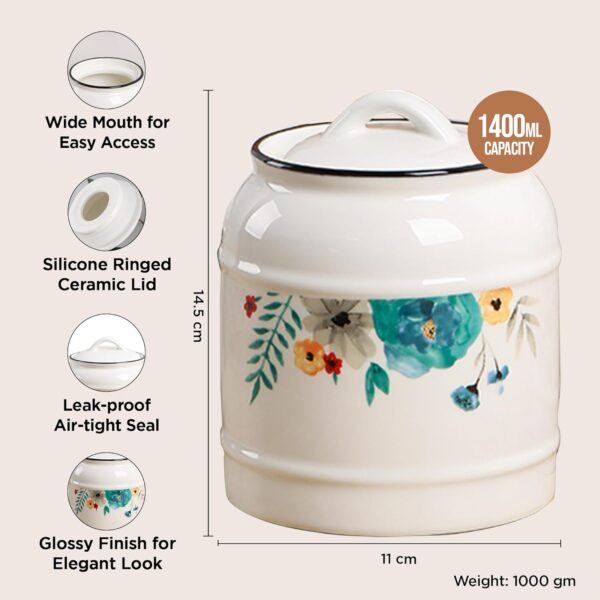 1778316829_UMAI-Ceramic-Jar-for-Kitchen-Storage-with-Lid-Airtight-Ceramic-Container-Multipurpose-Kitchen-Storage-Jars-and-Containers-White-Printed-1-Jar-1400ml.jpg UMAI Ceramic Jar for Kitchen Storage with Lid | Airtight Ceramic Container | Multipurpose Kitchen Storage Jars and Containers | White | Printed (1 Jar) (1400ml)