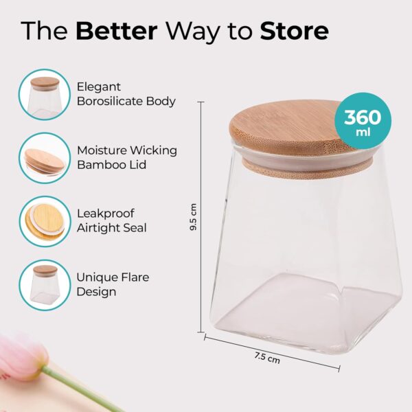 The Better Home Borosilicate Glass Jars Set for kitchen | Airtight Glass Jar for Kitchen Storage | Leakproof Kitchen Jars Containers with Wooden Lid & Metal Loop | Multi-Utility| 360ML, Set of 2