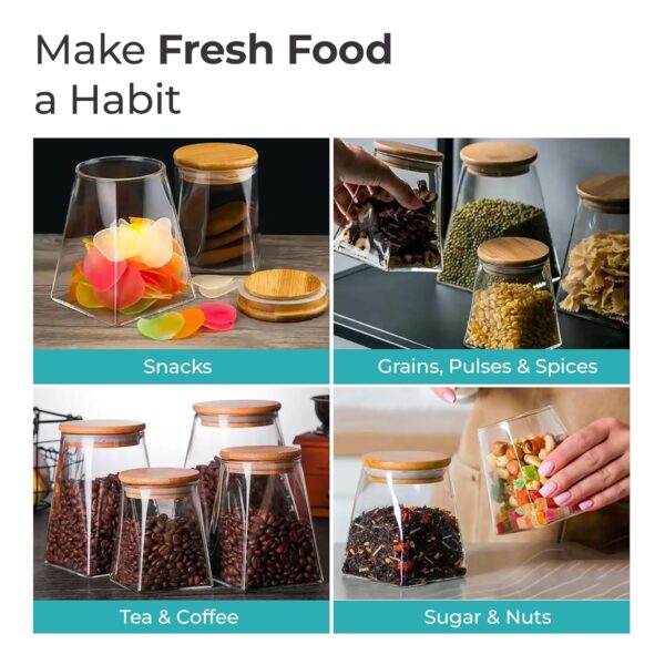 The Better Home Borosilicate Glass Jars Set for kitchen | Airtight Glass Jar for Kitchen Storage | Leakproof Kitchen Jars Containers with Wooden Lid & Metal Loop | Multi-Utility| 360ML, Set of 2
