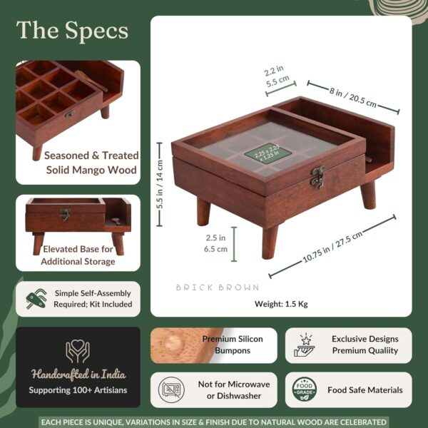 1778336065_BRICK-BROWN-®-Premium-Handcrafted-Crafted-9-Compartment-Wooden-Table-Top-Masala-Dabba-Containers-Jars-Kitchen-Spice-Box-with-Spoon-Masala-Box-with-Legs-For-Kitchen-10.7x8x4.6-Inches.jpg BRICK BROWN ® Premium Handcrafted Crafted 9-Compartment Wooden Table Top Masala Dabba Containers Jars & Kitchen Spice Box with Spoon Masala Box with Legs For Kitchen - 10.7x8x4.6 Inches