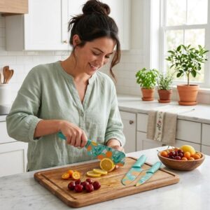 Kitchen Knife Stainless Steel 3 Pieces Professional Knife Set with Color Printing and Non-Slip Handle (3 PCS) (Blue)