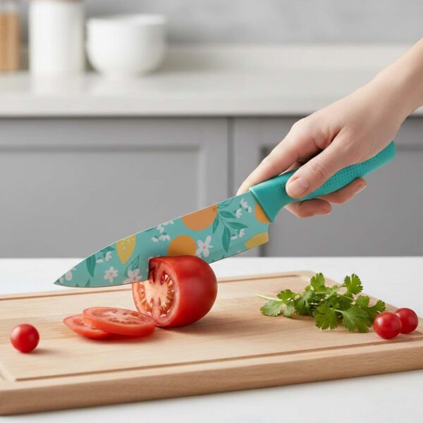 Kitchen Knife Stainless Steel 3 Pieces Professional Knife Set with Color Printing and Non-Slip Handle (3 PCS) (Blue)