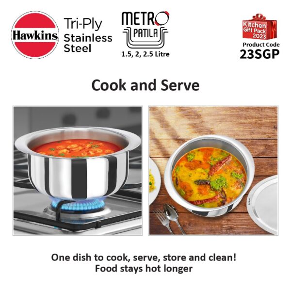 Hawkins 3-Piece Triply Stainless Steel Gift Set | Induction Safe | Stackable Design | Elliptical Rim for Better Grip & Handling | Silver (23SGP)|Induction and Gas Stove Compatible