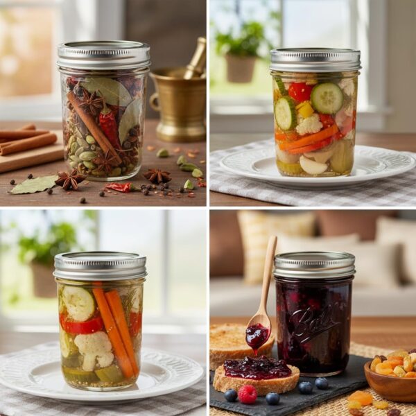 ginoya brothers 500 ML Glass Regular Mouth Mason Jars with Silver Metal Airtight Lids for Meal Prep, Food Storage, Canning, Drinking, Jelly, Dry Food, Spices - SET OF (5)