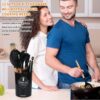 Umite Chef Silicone Kitchen Utensils Set 12 Pcs with Wooden Handles | Heat Resistant Non Stick Cooking Tools Set | Spatula Ladle Whisk Tongs Brush Kitchen Accessories Set - Black