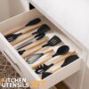 Umite Chef Silicone Kitchen Utensils Set 12 Pcs with Wooden Handles | Heat Resistant Non Stick Cooking Tools Set | Spatula Ladle Whisk Tongs Brush Kitchen Accessories Set - Black