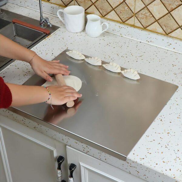 OrganizeMee Premium (35.8 cm x30cm) Stainless Steel Chopping Board | Steel Kitchen countertop for Cutting, Vegetable Chopper, for Meat & Veggies Items, Chopping Board Steel pad (Medium Platform)