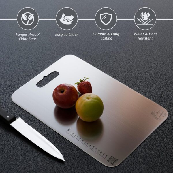 The Earth Store Stainless Steel 35 X 25 CM Chopping Board | Multipurpose Cutting Board for Kitchen | Heavy Duty Vegetable Chopper Board | Fruits, Meat, Cheese | Set of 1