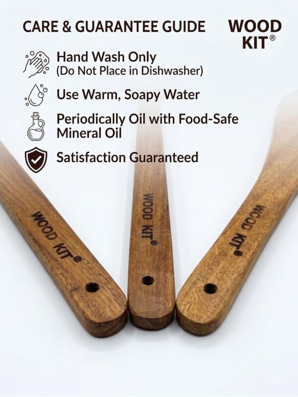 Neem Wood Spoons for Cooking, 3-Piece Set - Handcrafted Wooden Kitchen Utensil Set for Non-Stick Cookware | Serving Spoon, Wide Flipper & Narrow Spatula | Heat Resistant & Eco-Friendly
