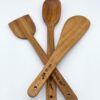 Neem Wood Spoons for Cooking, 3-Piece Set - Handcrafted Wooden Kitchen Utensil Set for Non-Stick Cookware | Serving Spoon, Wide Flipper & Narrow Spatula | Heat Resistant & Eco-Friendly