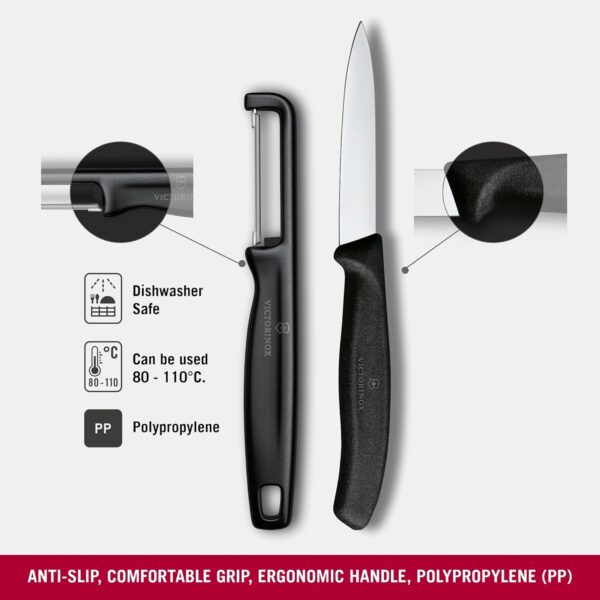 Victorinox Swiss Made Stainless Steel Swiss Classic Paring Knife Kitchen Knife 8 cm Straight Edge with I-Peeler Set (2 Pcs) Black | 6.7113.21