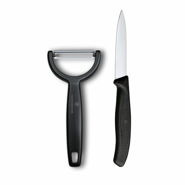 Victorinox Swiss Made Stainless Steel Swiss Classic Paring Knife Kitchen Victorinox Swiss Made Stainless Steel Swiss Classic Paring Knife Kitchen Knife 8 cm Straight Edge with Y-Peeler Set (2 Pcs) Black | 6.7113.22