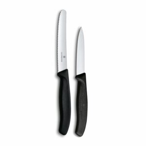 Victorinox Swiss Made Stainless Steel Swiss Classic Paring Knife Kitchen Knife Set (2 Pcs) Straight Edge 8 cm and Wavy Edge 11cm Knives Black | 6.7113.2