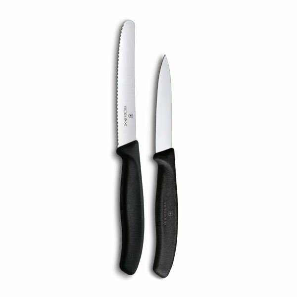 Victorinox Swiss Made Stainless Steel Swiss Classic Paring Knife Kitchen Victorinox Swiss Made Stainless Steel Swiss Classic Paring Knife Kitchen Knife Set (2 Pcs) Straight Edge 8 cm and Wavy Edge 11cm Knives Black | 6.7113.2