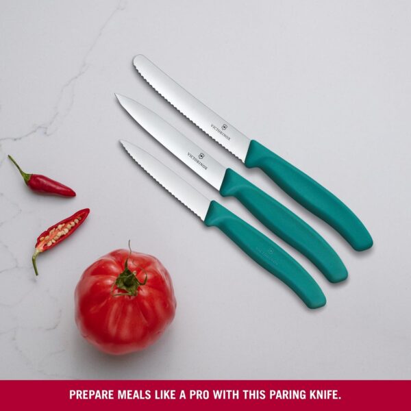 Victorinox Swiss Made Swiss Classic Paring Stainless Steel Kitchen Knife Set (3 Pcs) Straight Edge 10 cm and Wavy Edge 10,11 cm Knives Green | 6.7114.34C1