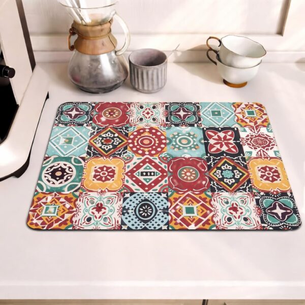 HomeCloud Dish Drying Mat for Kitchen Counter Hide Stain Super HomeCloud Dish Drying Mat for Kitchen Counter Hide Stain Super Absorbent, Non-Slip, Heat-Resistant, Great for Dishes,Rack Pad, Kitchen Counter, Coffee Maker (Multi_Red, 50x40cm)