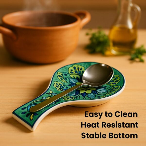 KITTENS Handpainted Ceramic Spoon Rest - Green | Microwave & Dishwasher Safe | Food Grade Material | Scratch Resistant | Perfect for Kitchen Counters, Stovetops, Cooking, Gifting