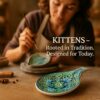 KITTENS Handpainted Ceramic Spoon Rest - Green | Microwave & Dishwasher Safe | Food Grade Material | Scratch Resistant | Perfect for Kitchen Counters, Stovetops, Cooking, Gifting