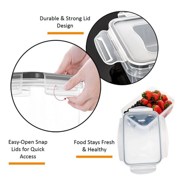 KITCHENACE,Modernise your living Fridge Storage Containers, Plastic Container for Kitchen Storage Box with Lids - Snap-Seal (4-pc) 1000ml Black