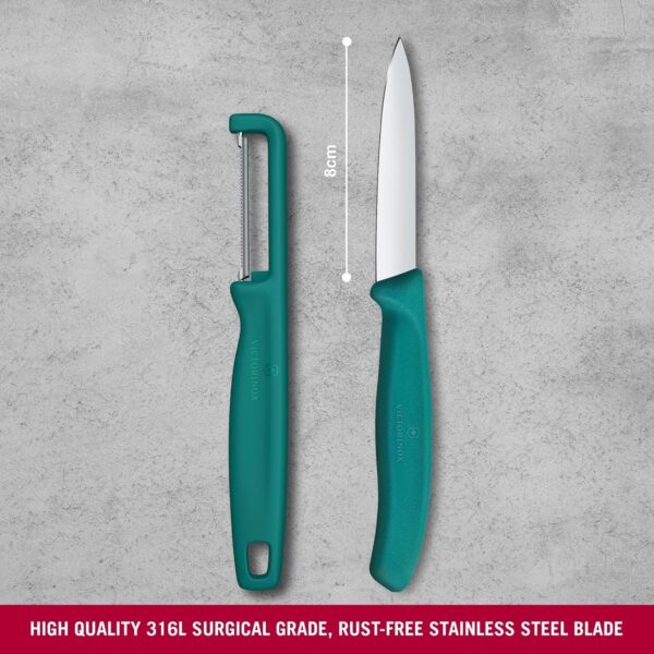 Victorinox Swiss Made Stainless Steel Swiss Classic Paring Knife Kitchen Knife 8 cm Straight Edge with I-Peeler Set (2 Pcs) Green | 6.7114.21C1