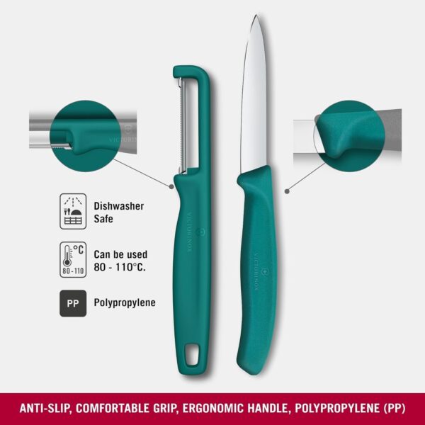 Victorinox Swiss Made Stainless Steel Swiss Classic Paring Knife Kitchen Knife 8 cm Straight Edge with I-Peeler Set (2 Pcs) Green | 6.7114.21C1