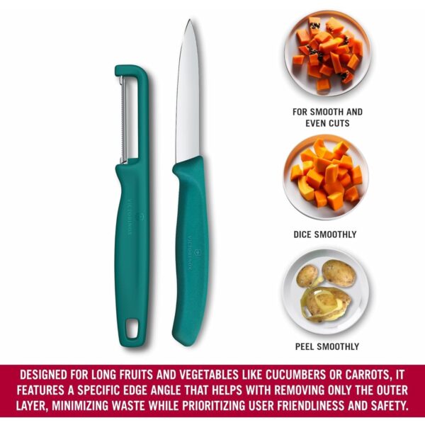 Victorinox Swiss Made Stainless Steel Swiss Classic Paring Knife Kitchen Knife 8 cm Straight Edge with I-Peeler Set (2 Pcs) Green | 6.7114.21C1