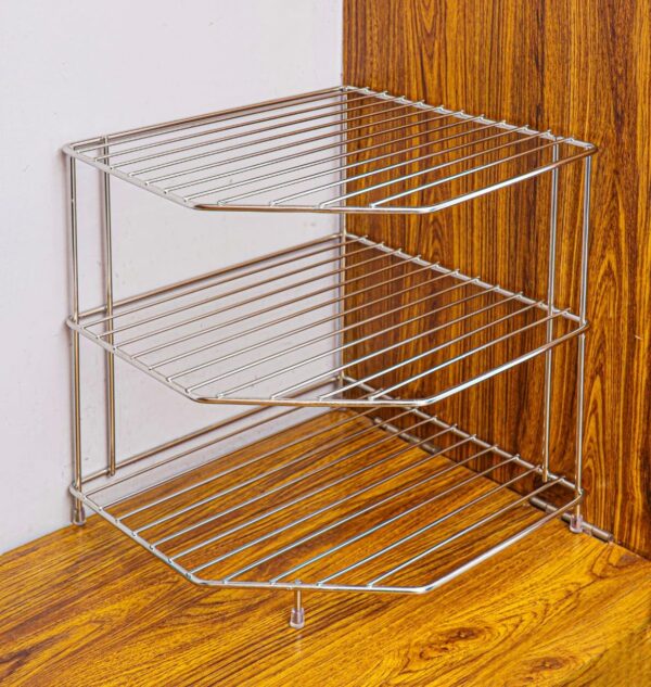 Stainless Steel Corner Rack/Storage Shelf/Dish Rack/Kitchen Storage Rack/Bowl Rack/Shelf for Plates Bowls & Cups/Kitchen Organizer (Size- 29.5X29.5X29.5 cm)