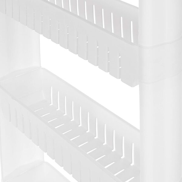 Amazon Brand - Solimo Plastic Rolling Storage Rack | 4-Tiered Shelf Slide-Out Organizer | for Kitchen, Bathroom, Pantry & Utility Storage| Space-Saving | Floor Standing Multipurpose Shelf | White