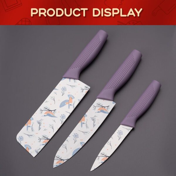 Marve Set of 3 Stainless Steel Kitchen Knives Set High-Carbon Stainless Steel Kitchen Knives Vegetable Knives Chef Knives Sharp Edge Cutting Chef Knives for Chopping Vegetables, Fruits (Purple)