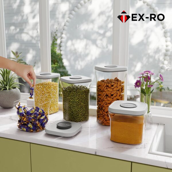 TEX-RO Pop - Up Air Tight Containers For Kitchen Storage Box/BPA Free Storage Containers For Kitchen Set/Kitchen Accessories Items For Home (White, 1500 Ml Set Of 4)