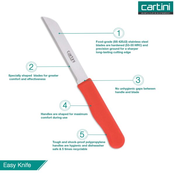 Godrej Cartini Kitchen Knife-Peeler Set of 3 | Handy Knife for Cutting Soft Fruits and Vegetables | Smart Peeler for Easy Peeling | For Home Kitchen | Stainless Steel Ground Blade | 1 Yr Warranty
