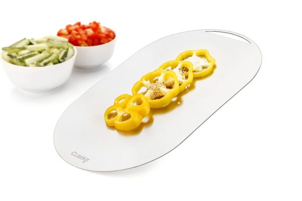 1778863536_Clazkit-Ovel-Stainless-Steel-Chopping-Cutting-Board-VegetableFruitBread-Meat-Durable-Safe-Heavy-Duty405-X-255-X-1mm.jpg Clazkit Ovel Stainless Steel Chopping Cutting Board Vegetable,Fruit,Bread & Meat Durable Safe & Heavy Duty(405 X 255 X 1mm)