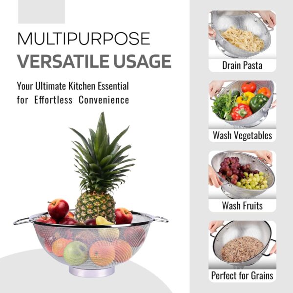 Kuber Industries Pack of 2 Fruit Basket | Stainless Steel Vegetables Strainer | Multipurpose Fruit Basket | Colander Basket for Pasta-Noodles-Grains |12 Inch | Silver