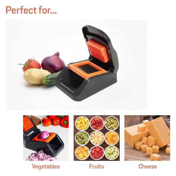 Meyer 2 in 1 Dicer with Container, Vegetable Cutter &Slicer, Cutting Machine | Kitchen Accessories | Kitchen Items for Home Cooking | Onion Chopper | Mini Handy Chopper (Plastic, Grey, Orange)