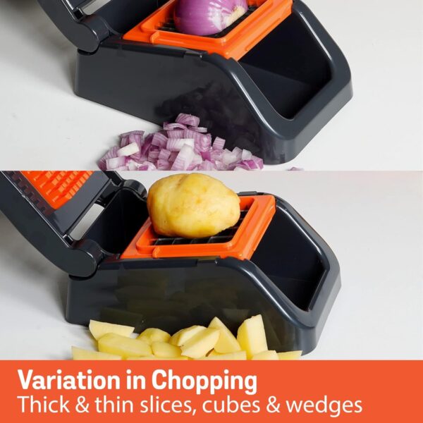 Meyer 2 in 1 Dicer with Container, Vegetable Cutter &Slicer, Cutting Machine | Kitchen Accessories | Kitchen Items for Home Cooking | Onion Chopper | Mini Handy Chopper (Plastic, Grey, Orange)