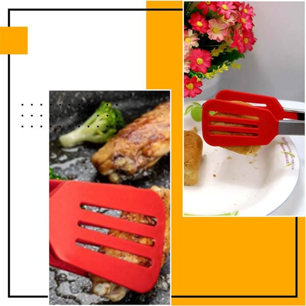 Set of 3 Stainless Steel Food Tongs with Silicone Tips, 3 Types Heavy Duty Non-Stick Clamp Clip for Kitchen BBQ Cooking Grilling Buffet Noodles Salad Steak (RED)