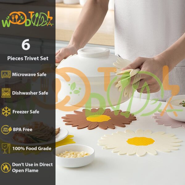 Silicone Trivet Mat Set of 6 - Hot Pot Holder - Hot Pads - Kitchen Trivets Pads for Table - Coasters Placemats (Set of 6, Big, White)