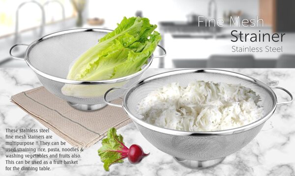 SEGOVIA Food Grade Stainless Steel Multipurpose Puran Jali Chalni Mesh Strainer | Colander Strainer for Washing Rice Pasta Small Grains Vegetables Fruits- Capacity 2000ml 1Pc (23CM)