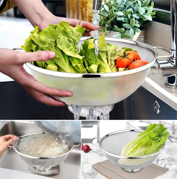SEGOVIA Food Grade Stainless Steel Multipurpose Puran Jali Chalni Mesh Strainer | Colander Strainer for Washing Rice Pasta Small Grains Vegetables Fruits- Capacity 2000ml 1Pc (23CM)